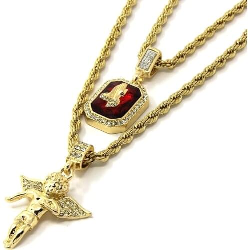 Hip Hop Lady Fashion Glamour Angel Pendant Necklace with Red Zircon Pendant