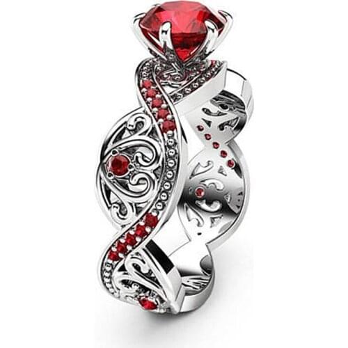 Ajojewel Red Corundum Zircon Stone Rings For Women Micro Pave CZ Jewelry White Gold-color Finger Ring Wholesale Bijoux