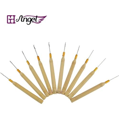10pcs/Lot ,Wooden Handle crochet Hook Needle for linking Micro Rings/Loop Needle for Hair Extensions,Hair Extension /wig Tools
