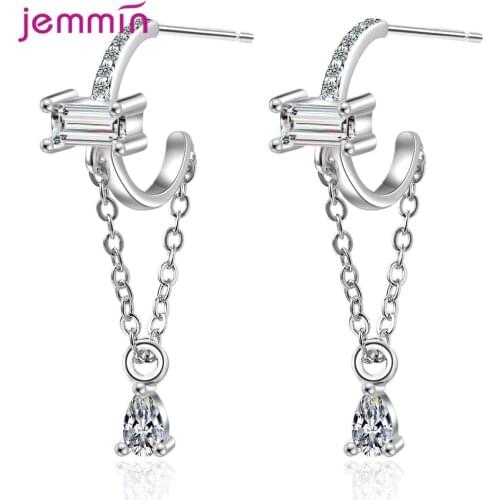 100% 925 Sterling Silver Drop Earrings with CZ Crystal Water Drop Tassel Earrings for Women Jewelry Christmas Gift