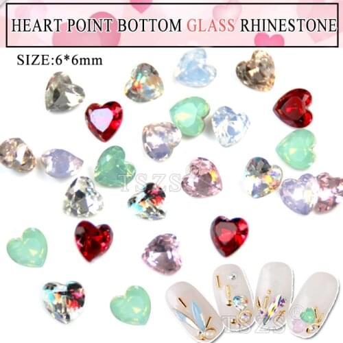 15pcs/lot Glass Heart Rhinestone Gems Point Bottom Art Nail Art Decoration