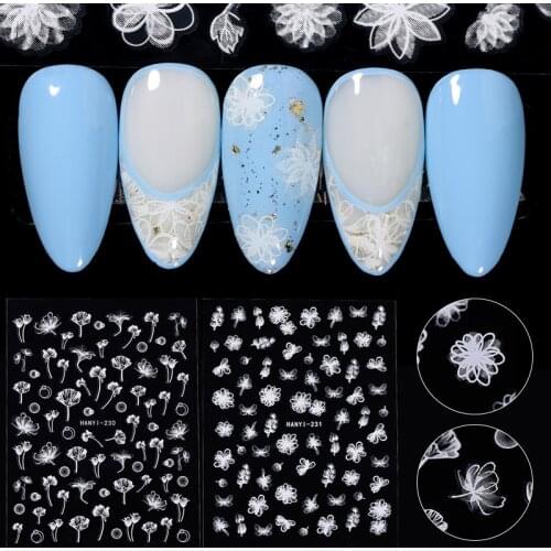 1 Sheet 3D Nail Sticker Linellae Series Flowers Leaves Image Transfer Sticker DIY Nail Art Decorations Slider