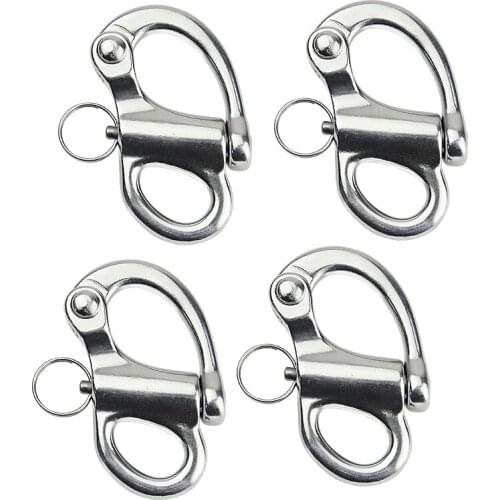5PCS/LOT Marine 316 Stainless Steel 35/50/70/95MMQuick Release Fixed Bail Snap Shackle With Ring For Rigging Sailing Marine Boat