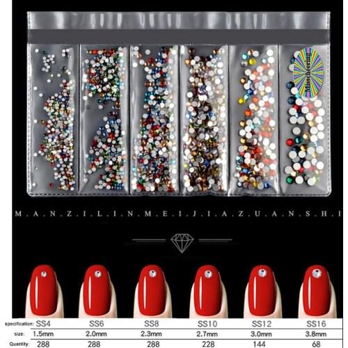 6 Size DIY Glitter Rhinestones Nail Art Sequins Decals Mixed Manicure Nail art decorations Manicure tools Accessories
