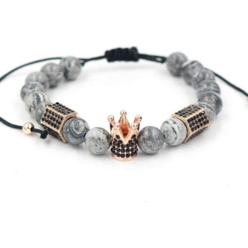 8mm yrtg2 gold silver Copper crown agate Onyx micro pave cz zircon cubic zirconia Bracelet Charm Braided Yoga Reiki Chakra