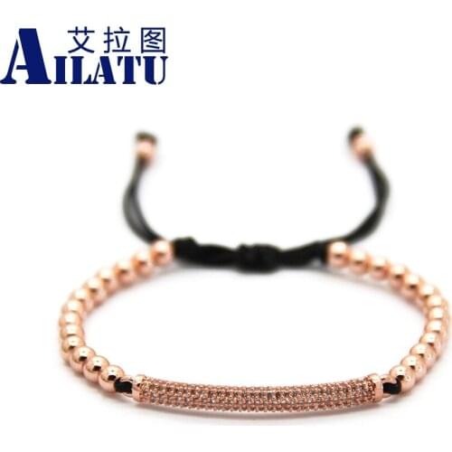 Ailatu Men & Women Watch Protector Jewelry 4mm Bronze Beads Weave Thin Brass Cubic Zirconia Braided Macrame Bracelets