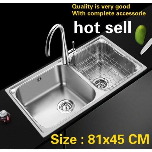 Free shipping Household vogue kitchen double groove sink durable 304 stainless steel wash the dishes big hot sell 81x45 CM