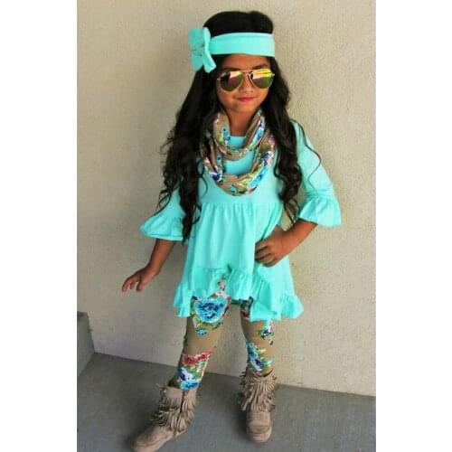 Infant Kids Baby Girls Flower Tops Blouse Outfits Set Tribal ethnic trumpet sleeves long-sleeved shirt flower print trousers