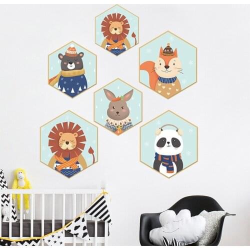 Zollor Cartoon Animal Lion Panda Rabbit Wall Sticker Living room Bedroom Porch Creativity Photo Frame Decorative Sticker