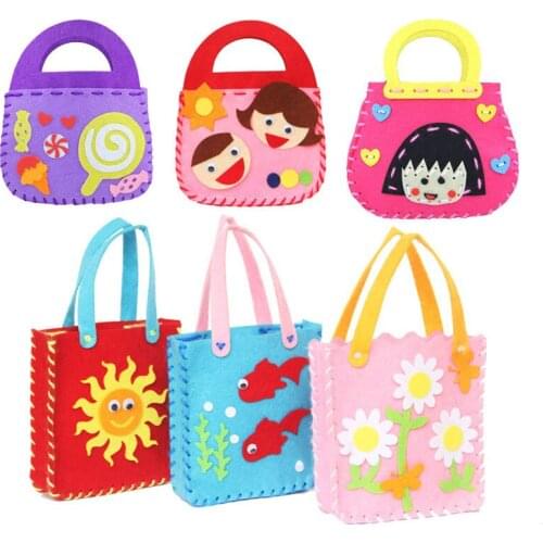 Childrens Hand DIY Paste Production Materials Package Children Hand-stitched Non-woven Bag Small Gift for Kindergarten Party
