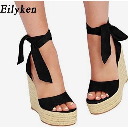 Eilyken Fashion Roman Gladiators Wedge Platform Straw Weave Woman Sandals High Heels Summer 2021 Ankle Strap Female Leisure Shoe