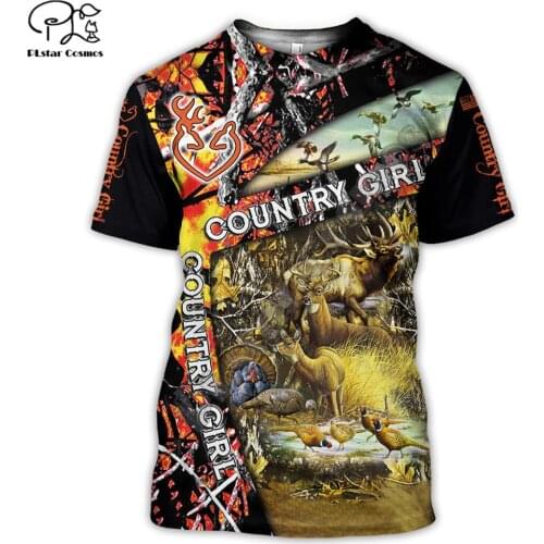 PLstar Cosmos Country Girl Hunter Deer Hunting Animal Tattoo Camo 3Dprint Funny Men/Women Summer Casual Short Sleeve T-shirts D3