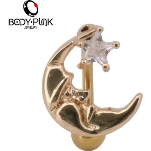 BODY PUNK Longitudinal Wear Moon Barbell Stainless Steel Bell Button Rings 1.6mm*14mm*20mm Body Piercing Jewelry NR 106