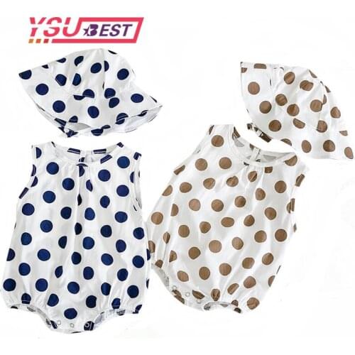 Summer Baby Clothing Set Polka Dot Baby Girls Clothes Pure Cotton Infant Boys Bodysuit With Hat Baby Boys Clothes Baby Bodysuit
