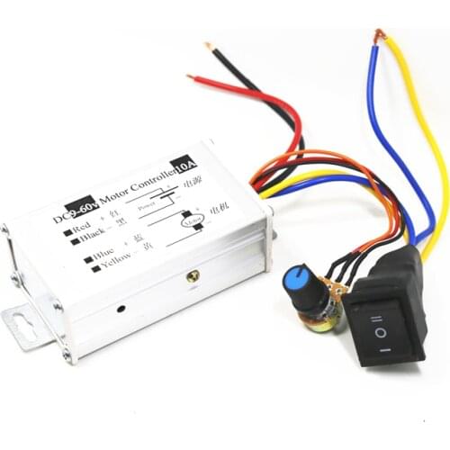 DC9-60V Motor Controller 10A 600W 12V24V36V PWM DC Speed Regulator With Reversing Switch Module and Reverse Polarity Protection