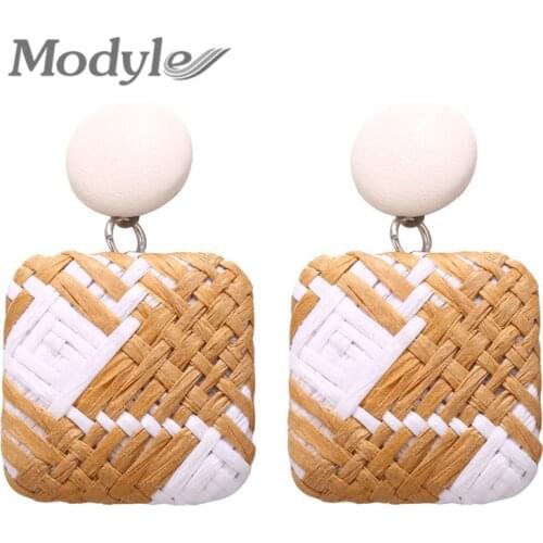 Modyle 2019 Korea Handmade Braid Pendent Drop Earrings New Fashion Rattan Vine Knit Square Earrings For Women