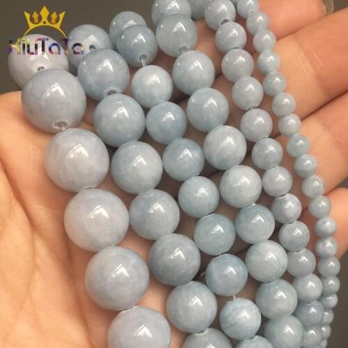 Natural Stone Light Blue Jades Round Loose Spacer Beads For Jewelry Making DIY Bracelet Necklace Accessories 4 6 8 10 12mm 15
