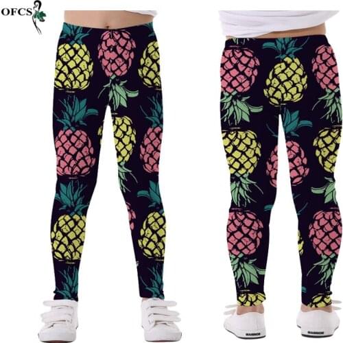 Girls Leggings For Fruit Design Elastic Pants Infantil Toddler Classic Elastic Waist Leggings 5-12Year Childrens Basic Clothing