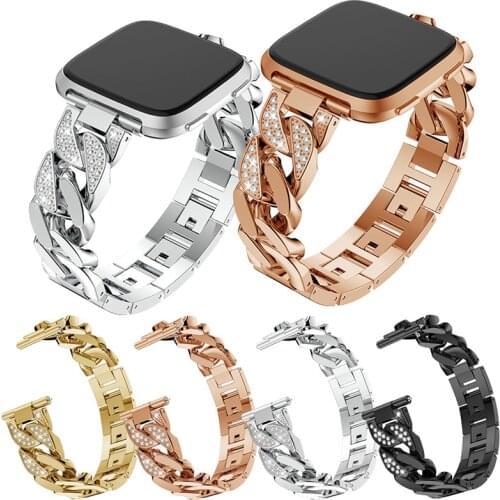 Metal Diamond Smart Watch Band Straps For Fitbit Sense Versa 3 Women Girls Elegant Stainless Steel Bracelet Wrist Belt
