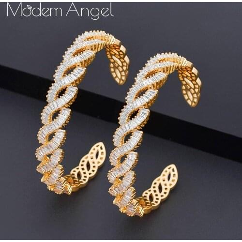 ModemAngel new Fashion AAA cubic zirconia Baguette bracelet Micro Pave Setting bangle cuff copper base with Gold-Color