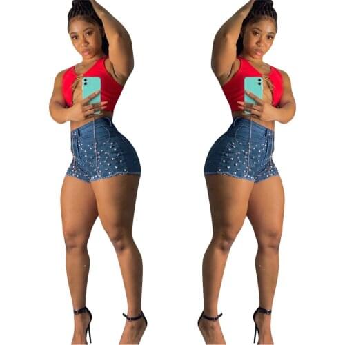 YD1045 Fashion Slim Nail Frayed Edge Casual Denim Hot Pants Ladies Shorts