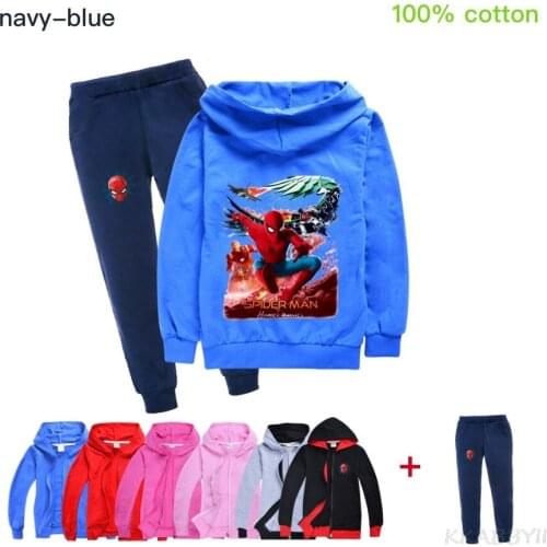 Spideman Fashion Trend Boys And Girls Jacket + Trousers Spring And Autumn Sports Suit