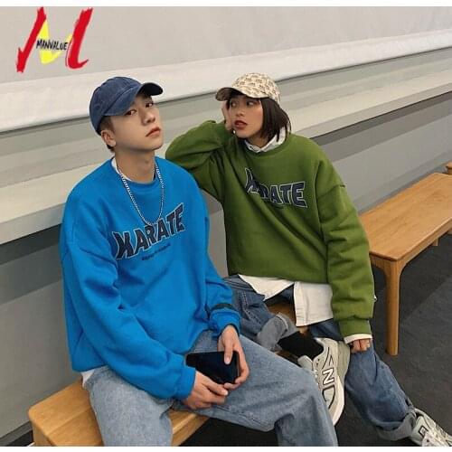 MANVALUE Male and Female Young Teenagers Lovers Spring and Autumn New O-Neck Oversized Fashion Clothes Letters Printing Hoodies