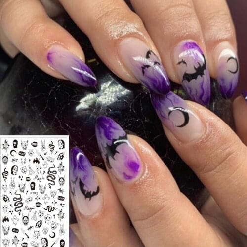 Halloween & Christmas 3D Nail Art Stickers Black Snake & Bat Image Nails Stickers for Nails Sticker Decorations Manicure