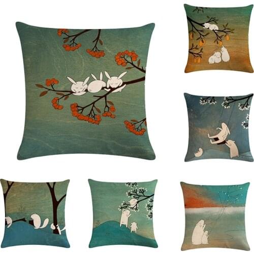 Cartoon Animal Cotton Linen Cushion Cover Lovely Rabbit Beaver Throw Pillow Covers Case Sofa Bed Home Decor Fashion Pillow cover