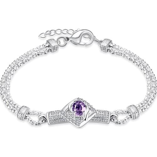 Latest Elegant Woman Gift Jewelry 925 Sterling Silver with Purple CZ Rope Design Bracelets Lady Wristband Bangles