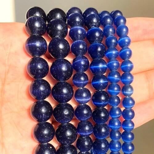 Wholesale Natural Moon Stone Beads Dark Blue Cat Eye Round Loose Beads 15'Strand 4 6 8 10mm DIY Jewelry Making Charms Bracelets