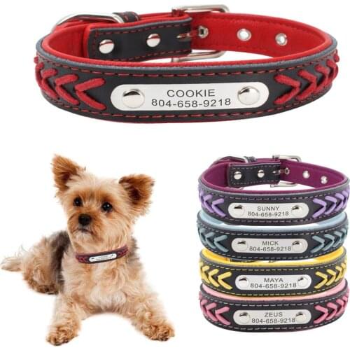Dog Collar Personalized Custom Puppy Cat Name ID Tag Leather Rope Decor Adjustable Basic Collars Leads Learsh Set Pet Accessory