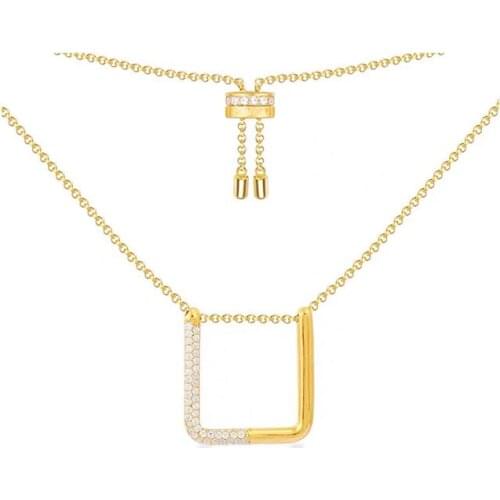 18K Gold Plated CZ U shape Pendant Chain Necklace