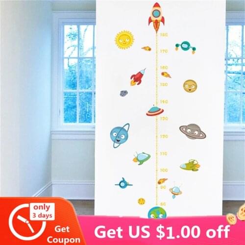 Planets Rocket Car Height Measurement Stickers Baby Growth Stadiometers Chart Decal DIY Room Wall Decor Wallpaper Vinyl Murals