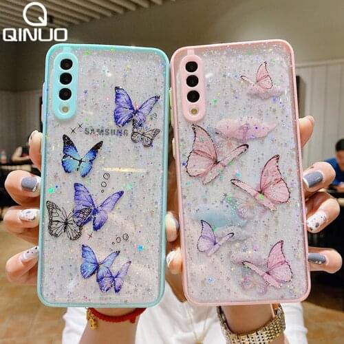 Butterfly Glitter Clear Case For Samsung Galaxy A52 A72 A12 A32 5G A51 A50 A71 A21S S21 Ultra S20 FE Transparent Girl Cute Cover
