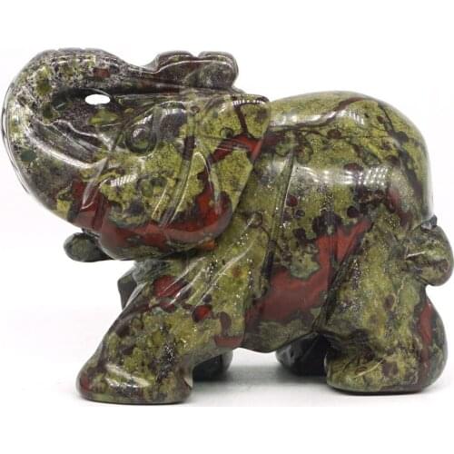 Elephant Figurines Craft Carved NaturalDragon Bloodstone Mini Animal Statue Decor Chakra Healing 2.5 Inch
