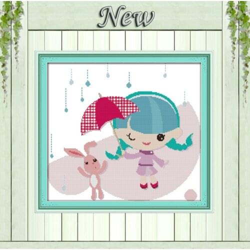Fairy tales girl and cute rabbit painting diy counted Print on canvas DMC 11CT 14CT Cross Stitch Needlework kits embroidery Sets