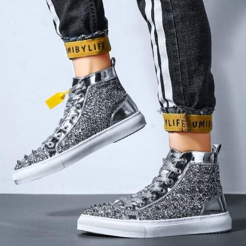 Business Luxury High Top Shoes Men Rivet PU Leather Shoes Rubber Formal Dress Shoes Male Office Party Wedding Shoe Mocassins VII