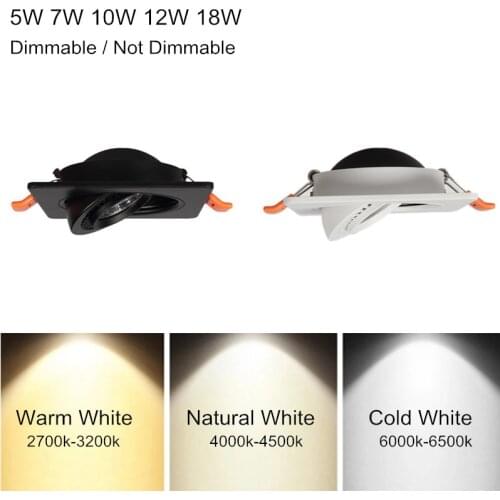 360 Angle Rotatable LED Recessed Downlight 5W 7W 10W 12W 15W LED Ceiling Spot Light 3000K/4000K/6000K Black/White Housing Light