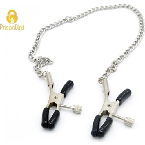Prison Bird FAN - Breast Nipple Clamps with Chain Clip Clamp Metal Sex Toy A207