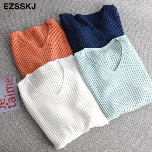 2021 spring autumn French sexy knit sweater women v-neck basic slim sweater for women top female knit top