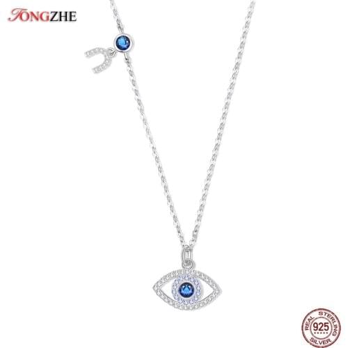 Evil Eye Necklace Women Blue Main Stone 925 Sterling Silver Statement Necklaces & Pendants Long Chain Turkish Jewelry Making