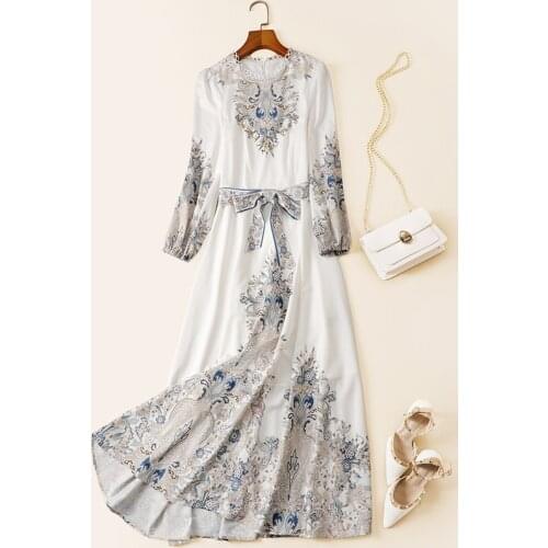 Women New spring 2021 s dress goddess style palace style printing waist closing thin temperament fashion dress