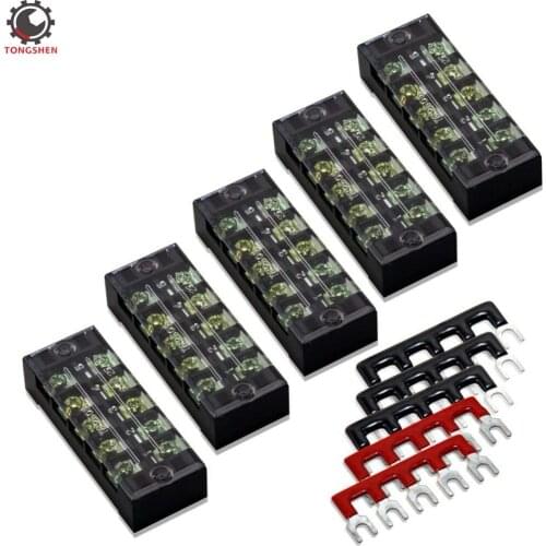 10Pcs 600V 25A Dual Row Strip Screw Terminal Block Wire Connector 400V 25A 5 Positions Pre-Insulated Terminal Barrier Strip