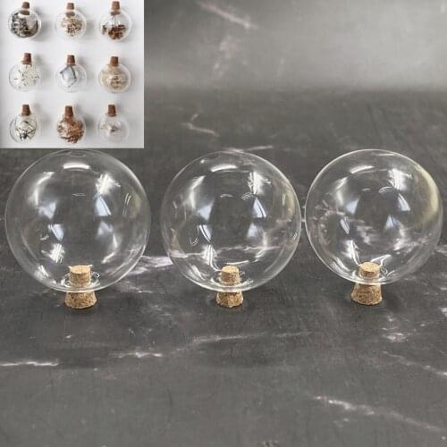 10pcs 40mm Cork Stopper Glass Round Orb Bottle Empty Sample Jars DIY Perfume Oil Pendants Flower Storage Vial Wedding Home Decor