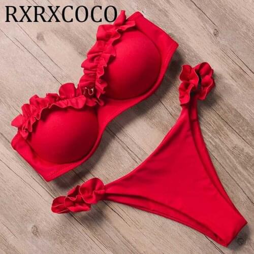 2019 Bandeau Solid Bikinis Set Push Up Swimsuit Sexy Female Swimwear White Summer Brazilian Thong Bathing Suit Women Swim wear