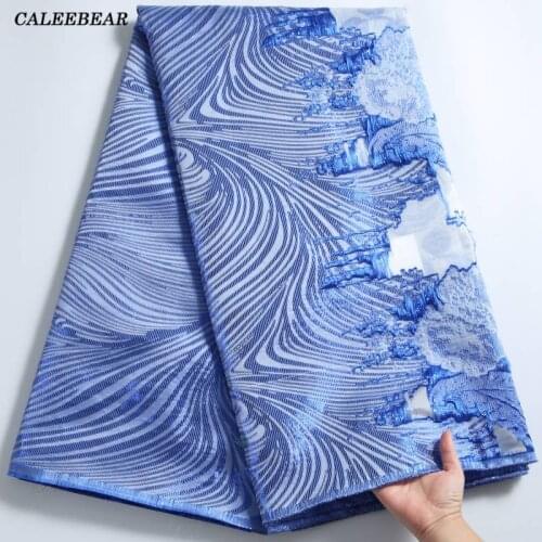 2021 Latest Brocade Jacquard Lace Fabric Blue French Lace Fabric High Quality African Nigerian Lace Fabric For Party Dress S2276