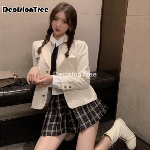 2021 womens south korean long-sleeved school uniforms coat japanese jk high school uniform plaid skirt girls student dress suit