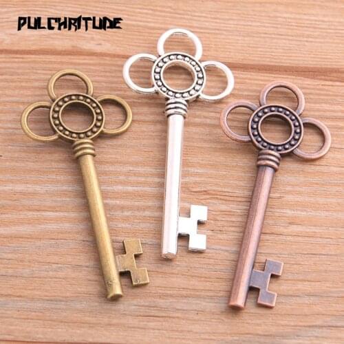 3pcs 28*63mm Three Color Key Charms Hollow Pendants Handmade Decoration Vintage For DIY Jewelry Making Findings
