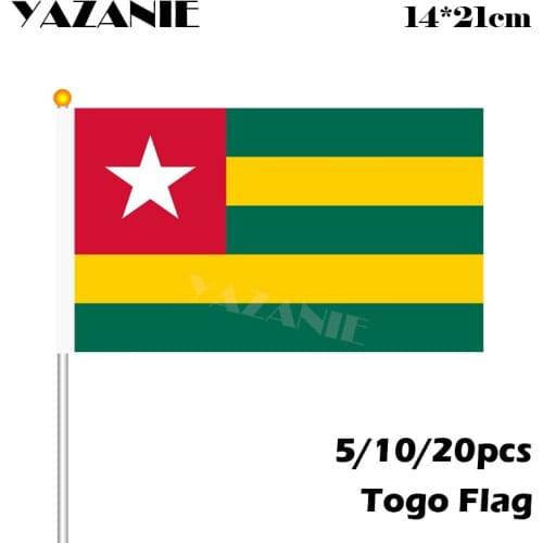 YAZANIE 14*21cm 5/10/20pcs Togo Fabric Flags with Plastic Hand Held Small Quality National Flags Polyester Materials with Pole